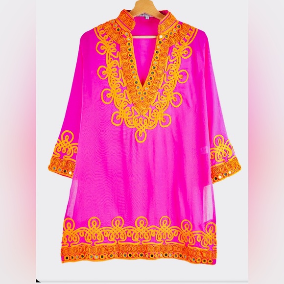 Barbara Gerwit Other - Barbara Gerwit Embroidered Mirrored Tunic Top Cover-Up